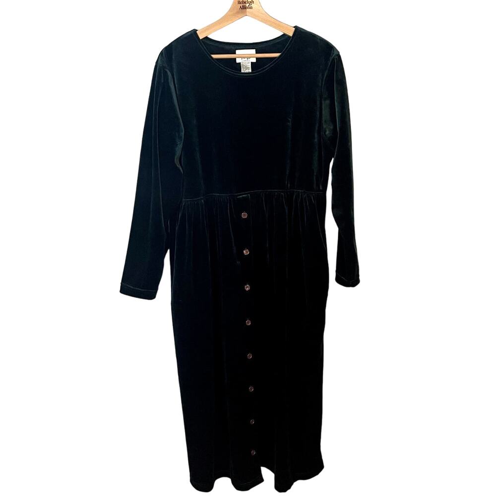 Vintage Amanda Stewart Green Velvet Long Sleeve Dress in Size Large EUC